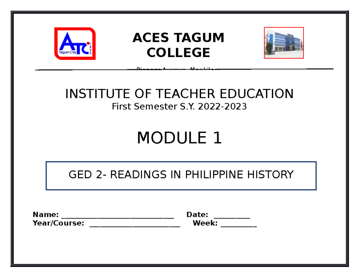 GED 2 Reading IN Philippine History Module 1 INSTITUTE OF TEACHER