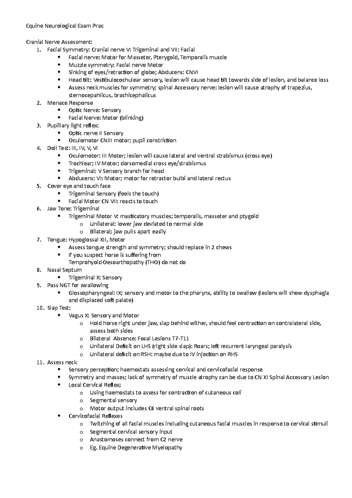 Equine Neurological Exam - Facial Symmetry: Cranial nerve V: Trigeminal ...