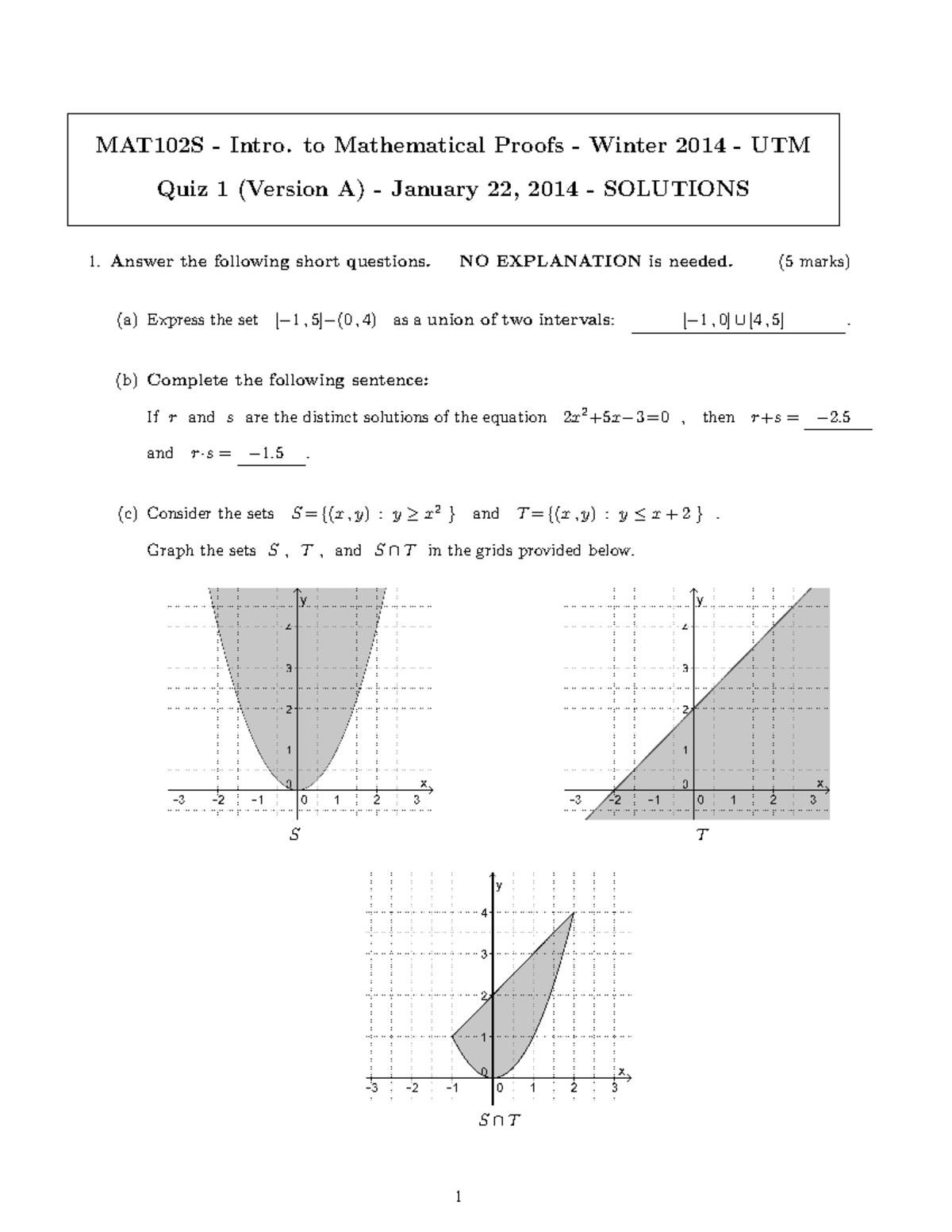 Quiz1A-sol - des - MAT102S - Intro. to Mathematical Proofs - Winter ...