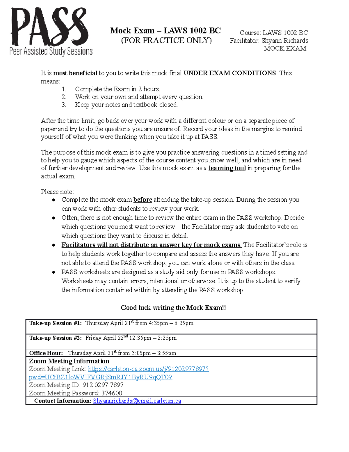 LAWS 1002 BC Mock Final Course LAWS 1002 BC Facilitator Shyann