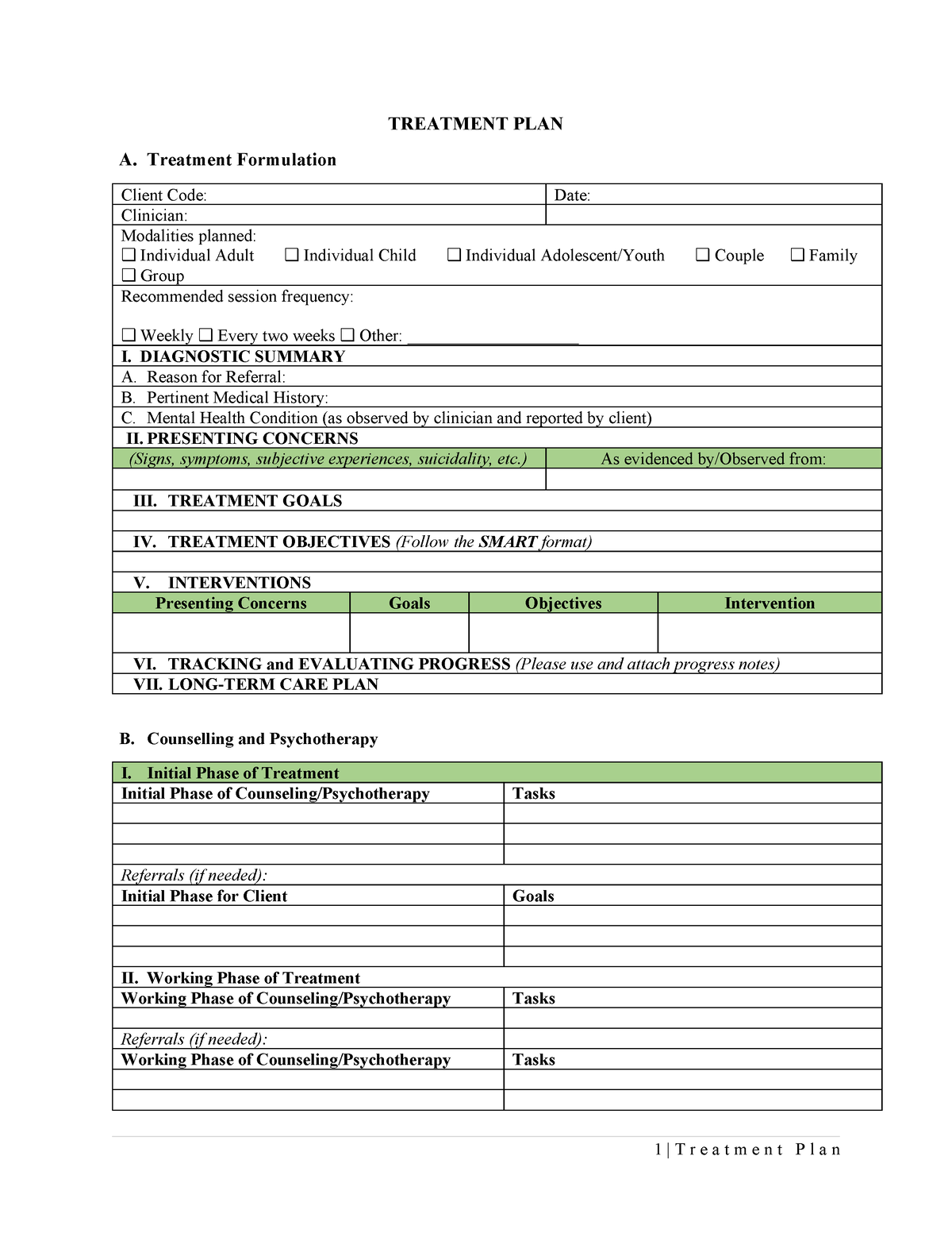 Treatment Plan - New - Format - TREATMENT PLAN A. Treatment Formulation ...