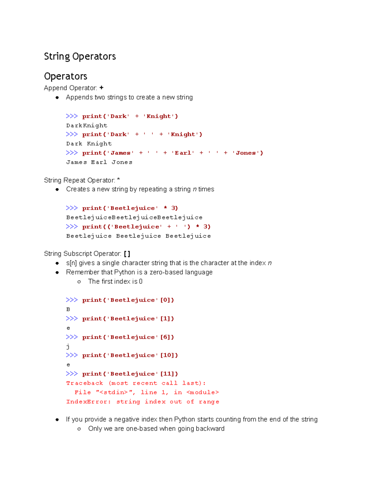 Intro To Computer Science Python String Operations String