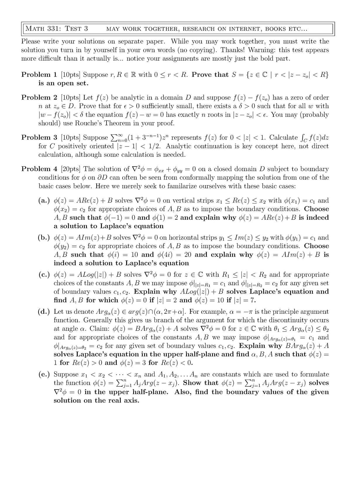 Complex Analysis Test 1 Math 331 Studocu