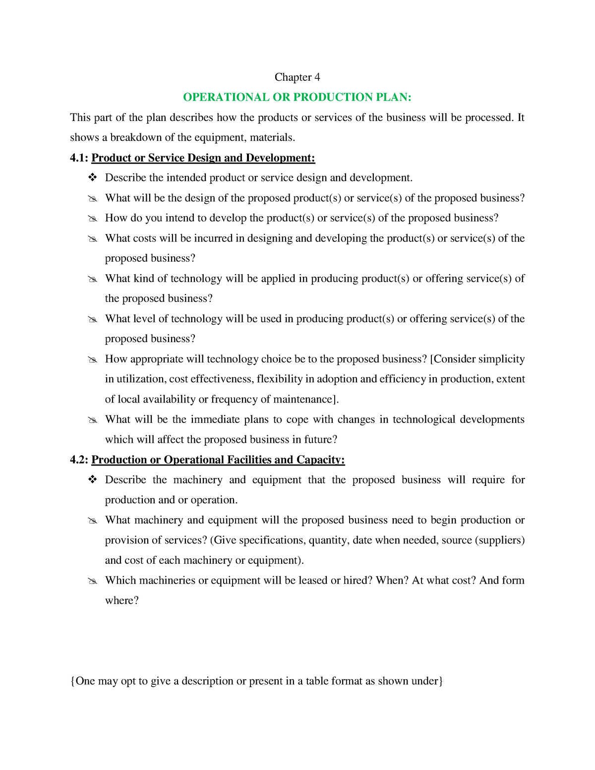 business plan chapter 4 operational plan