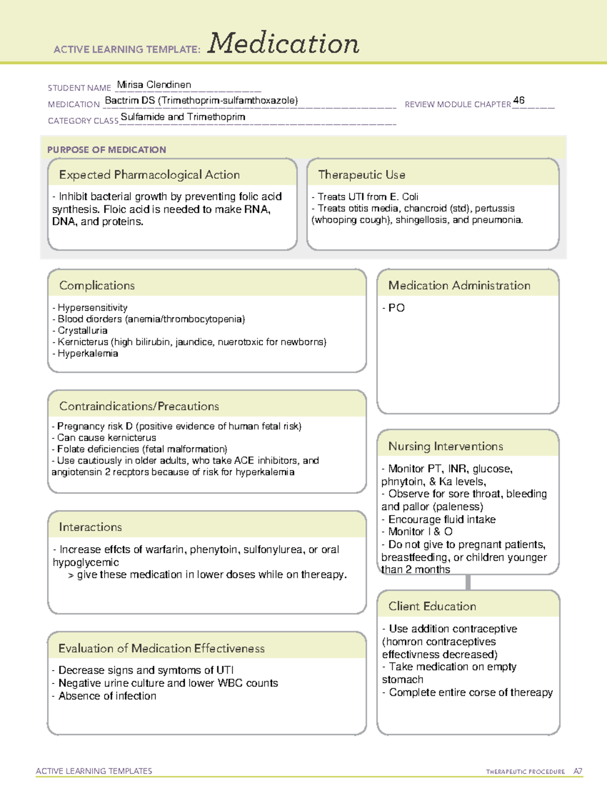 Bactrim DS - Med Template ATI - ACTIVE LEARNING TEMPLATES THERAPEUTIC ...