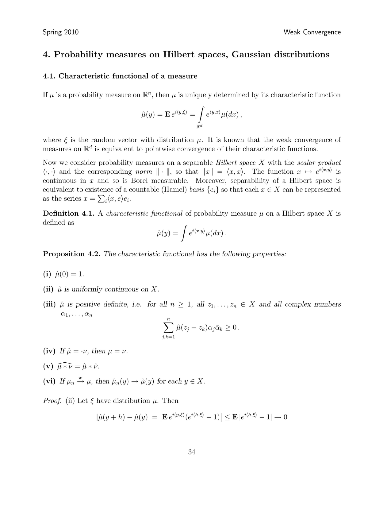 Probability Measures On Hilbert Spaces Notes Weak Convergence 10 Studocu