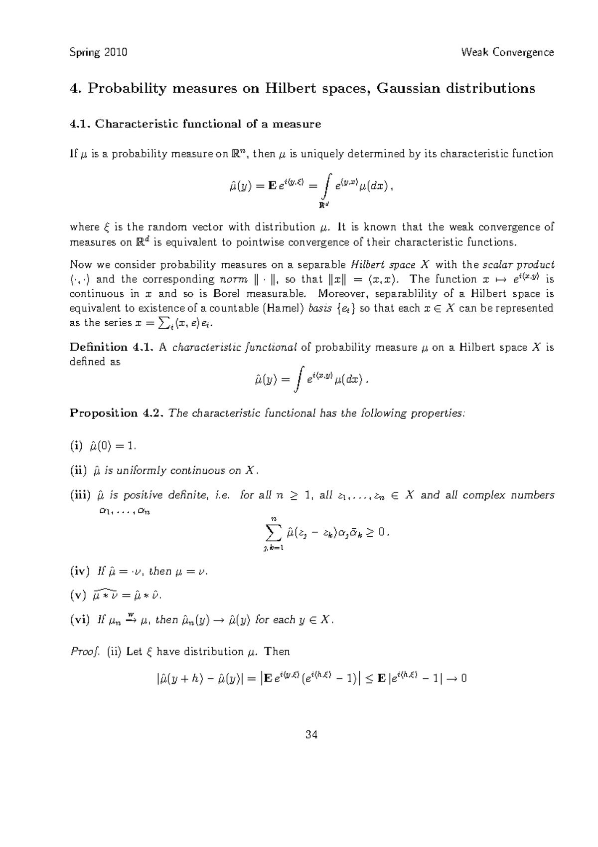 Probability Measures On Hilbert Spaces Notes Weak Convergence 10 Studocu