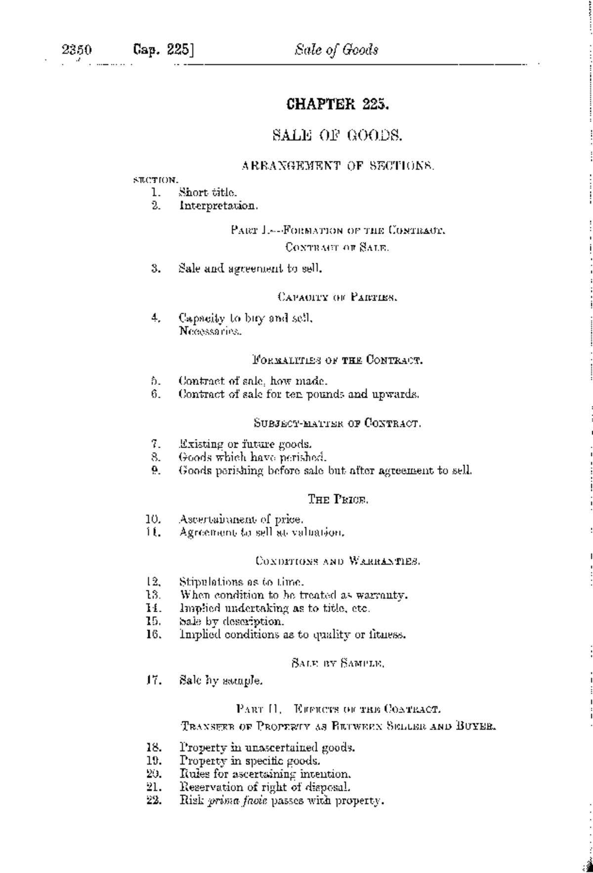 Cap 225 - 2350 Cap. 225] Sale of Goods CHAPTER 225. SALE OF GOODS ...