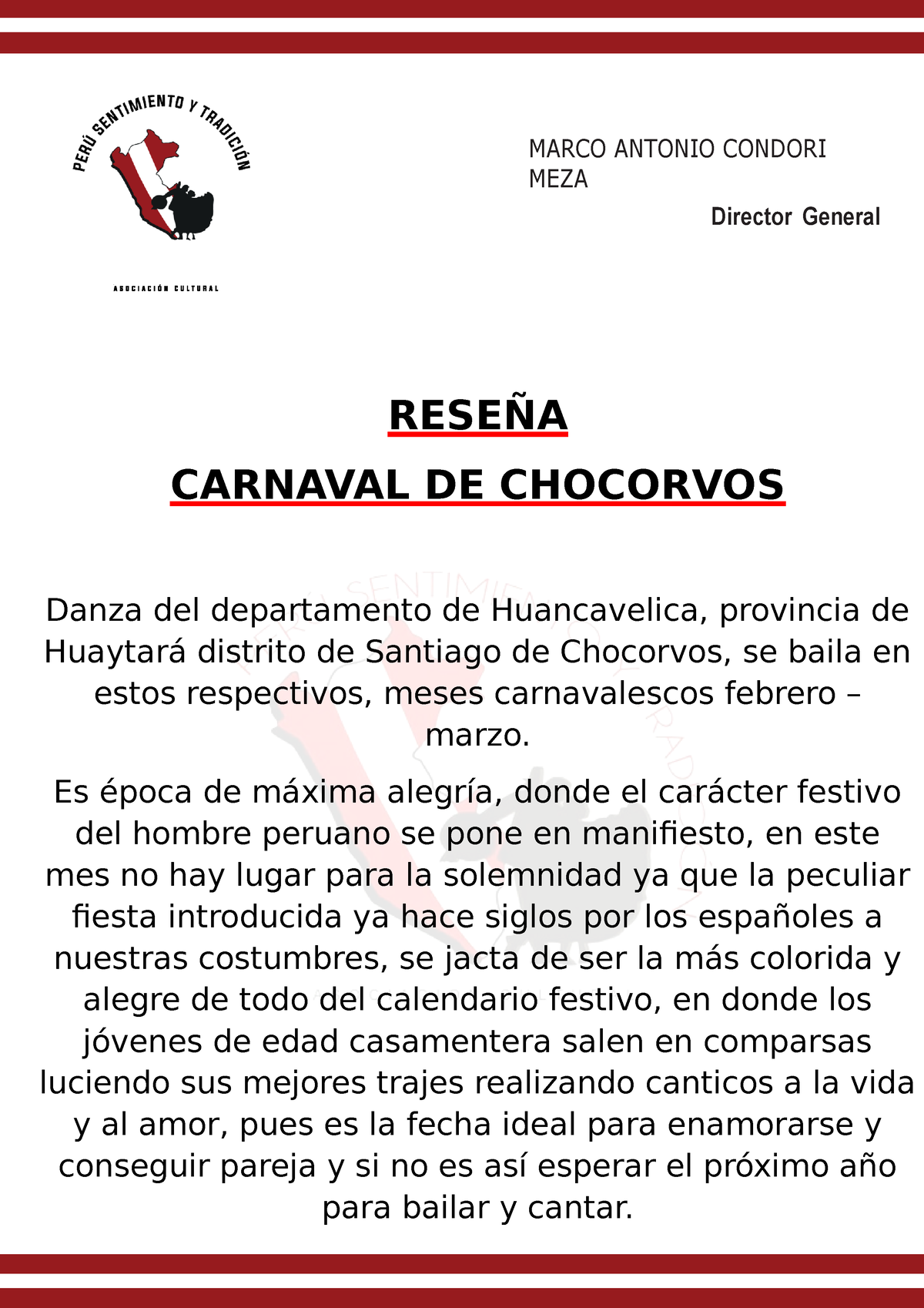 Reseña Carnaval DE Santiago DE Chocorvos - MARCO ANTONIO CONDORI MEZA ...