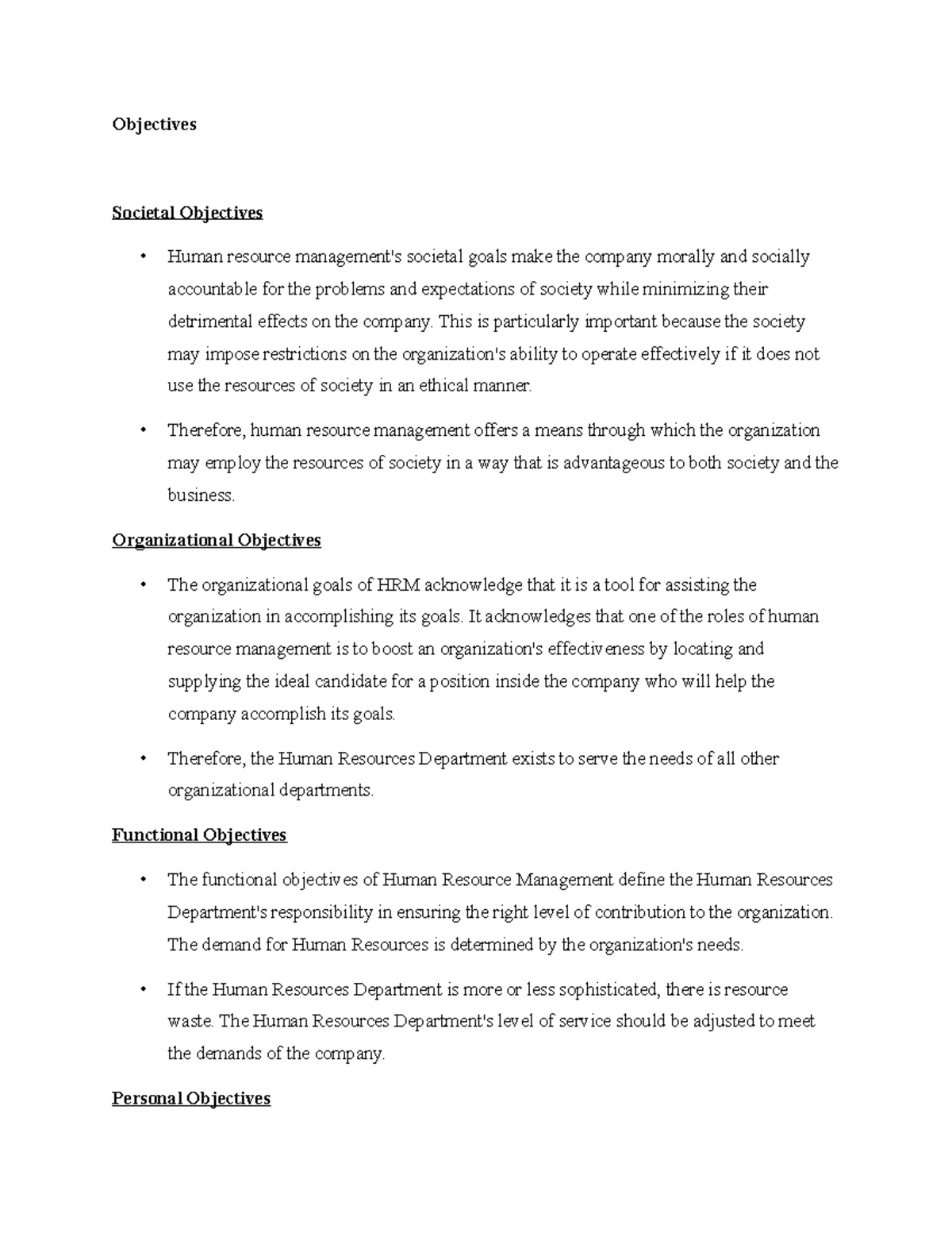 Purpose And Scope Of Hrm - Objectives Societal Objectives Human 