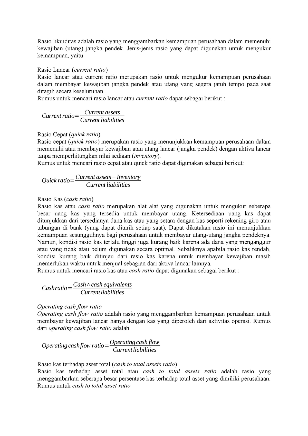 operating cash flow ratio adalah