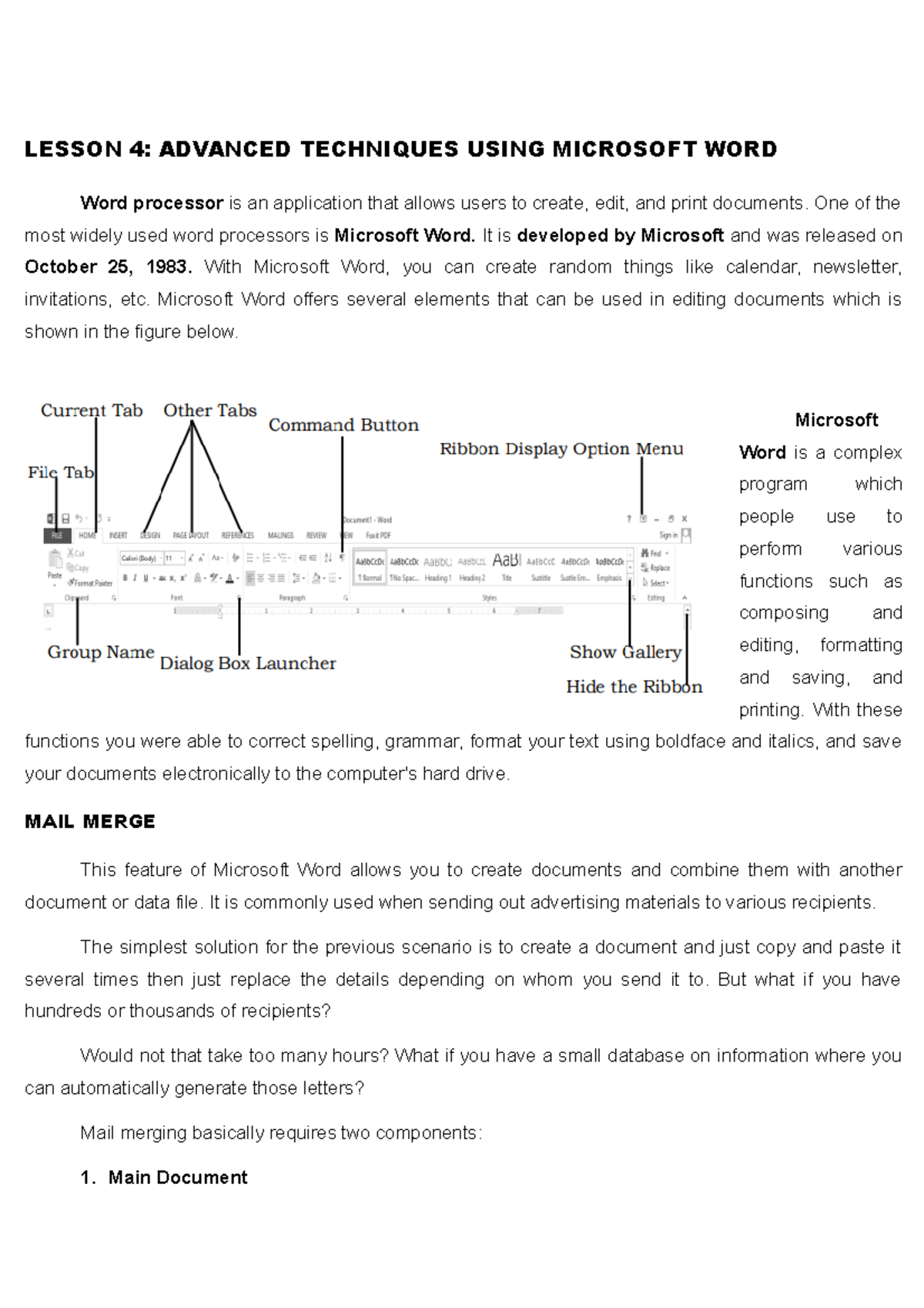 Lesson 4 - LESSON 4: ADVANCED TECHNIQUES USING MICROSOFT WORD Word ...