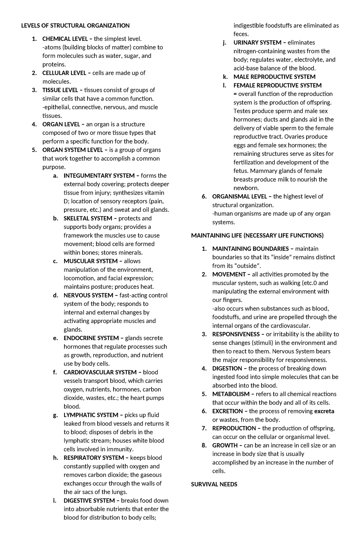 1 Anatomy 2022 Introduction - LEVELS OF STRUCTURAL ORGANIZATION ...