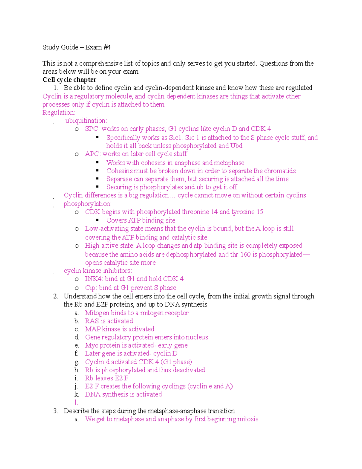 Study Guide Cell Bio Final - Study Guide – Exam # This Is Not A ...