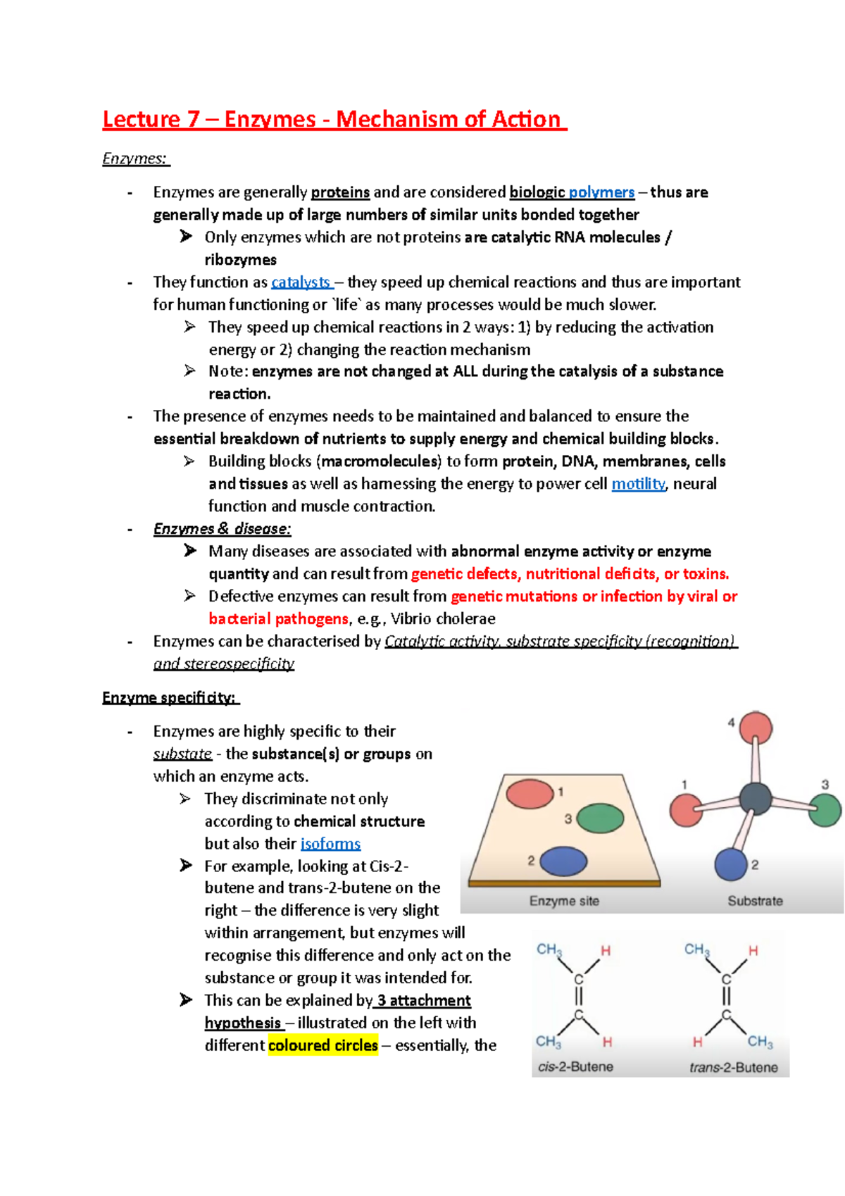 Life Science 1 Enzymes MOA Notes Lecture 7 Enzymes Mechanism of