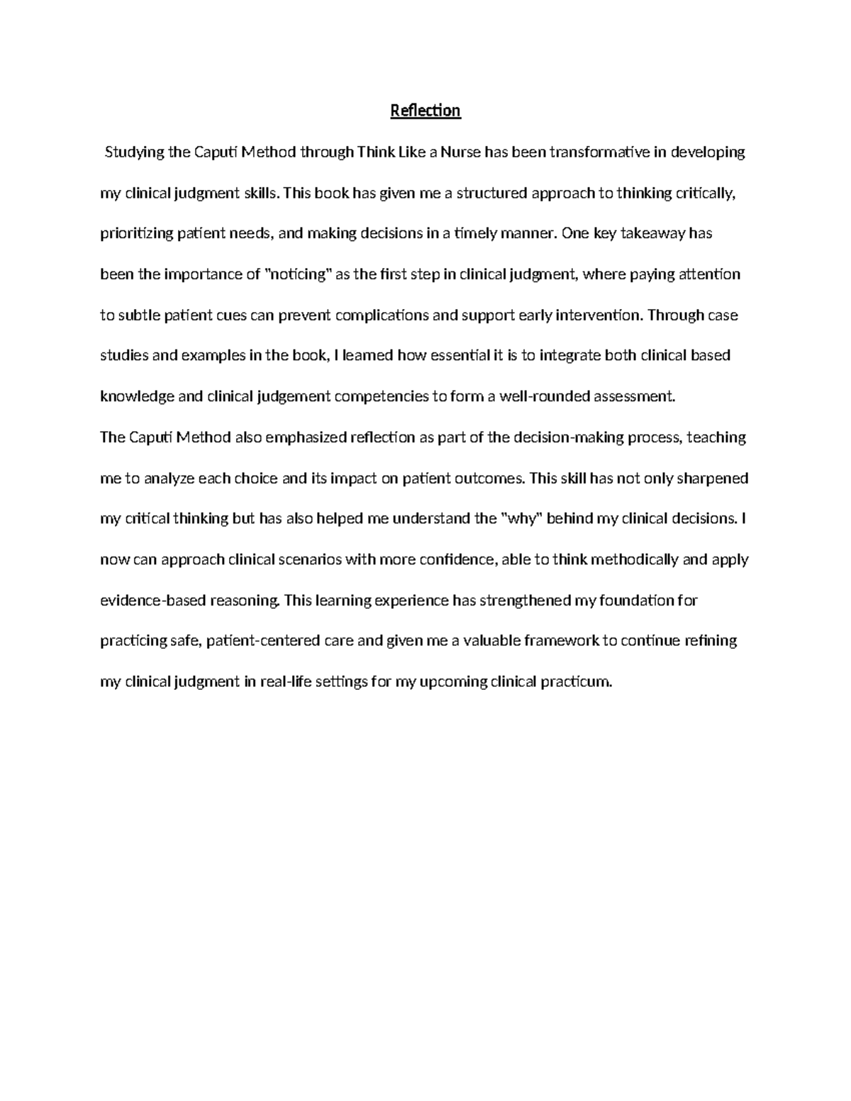 Evidence #1 Reflection on the Caputi Method for learning Clinical ...