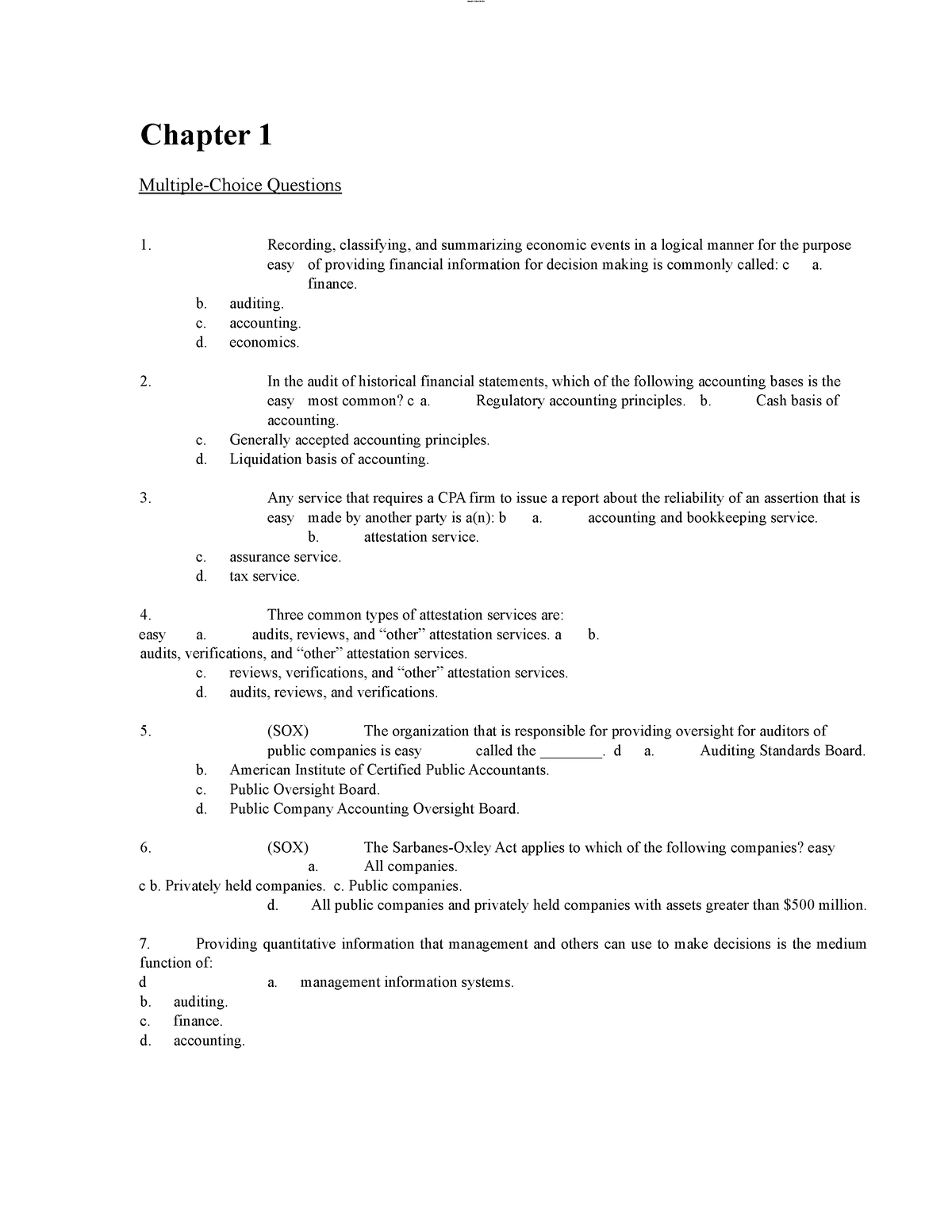 Final-auditing-and-assurance Test-bank - Chapter 1 Multiple-Choice ...