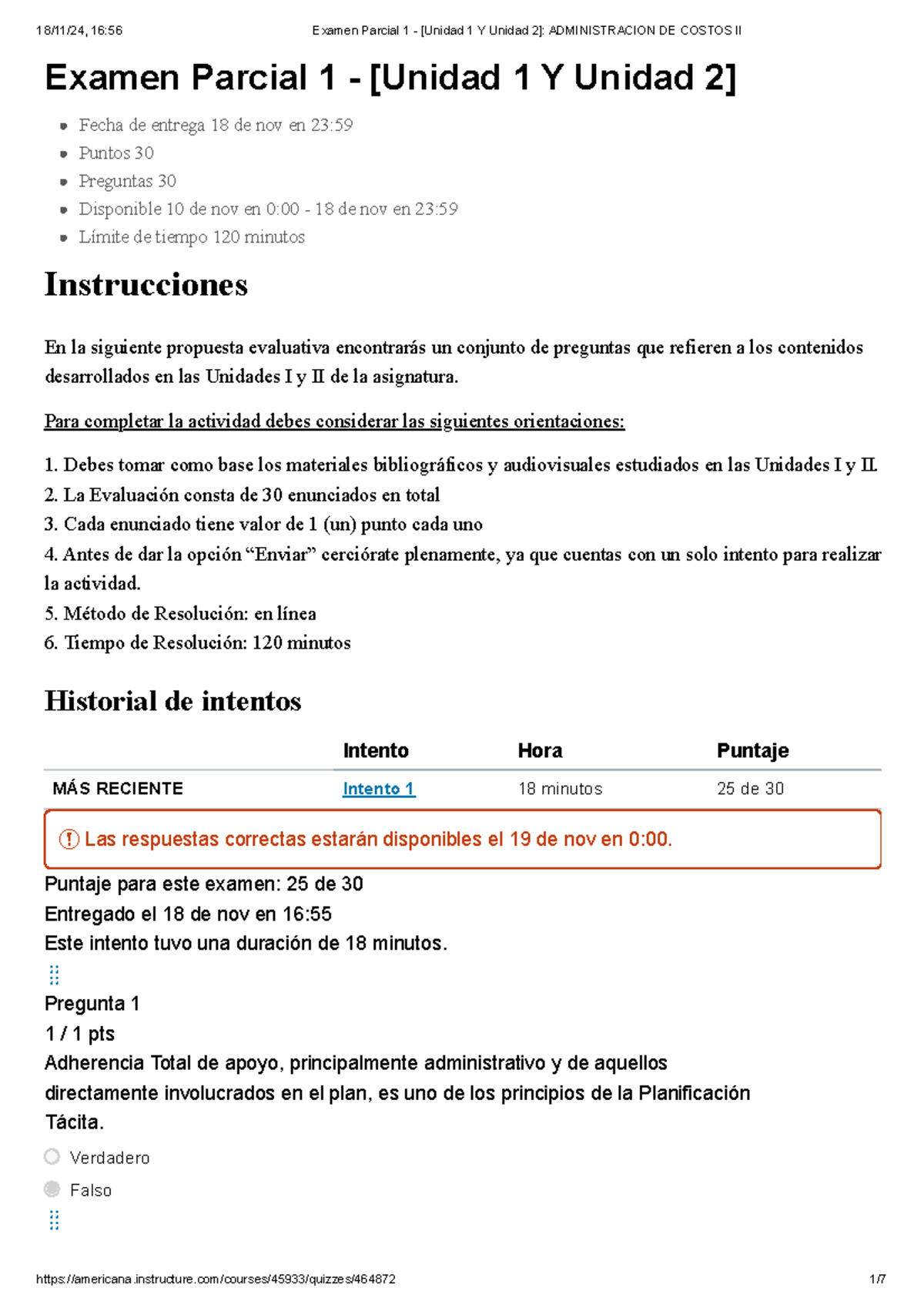 Examen Parcial 1 - [Unidad 1 Y Unidad 2] Administracion DE Costos II ...