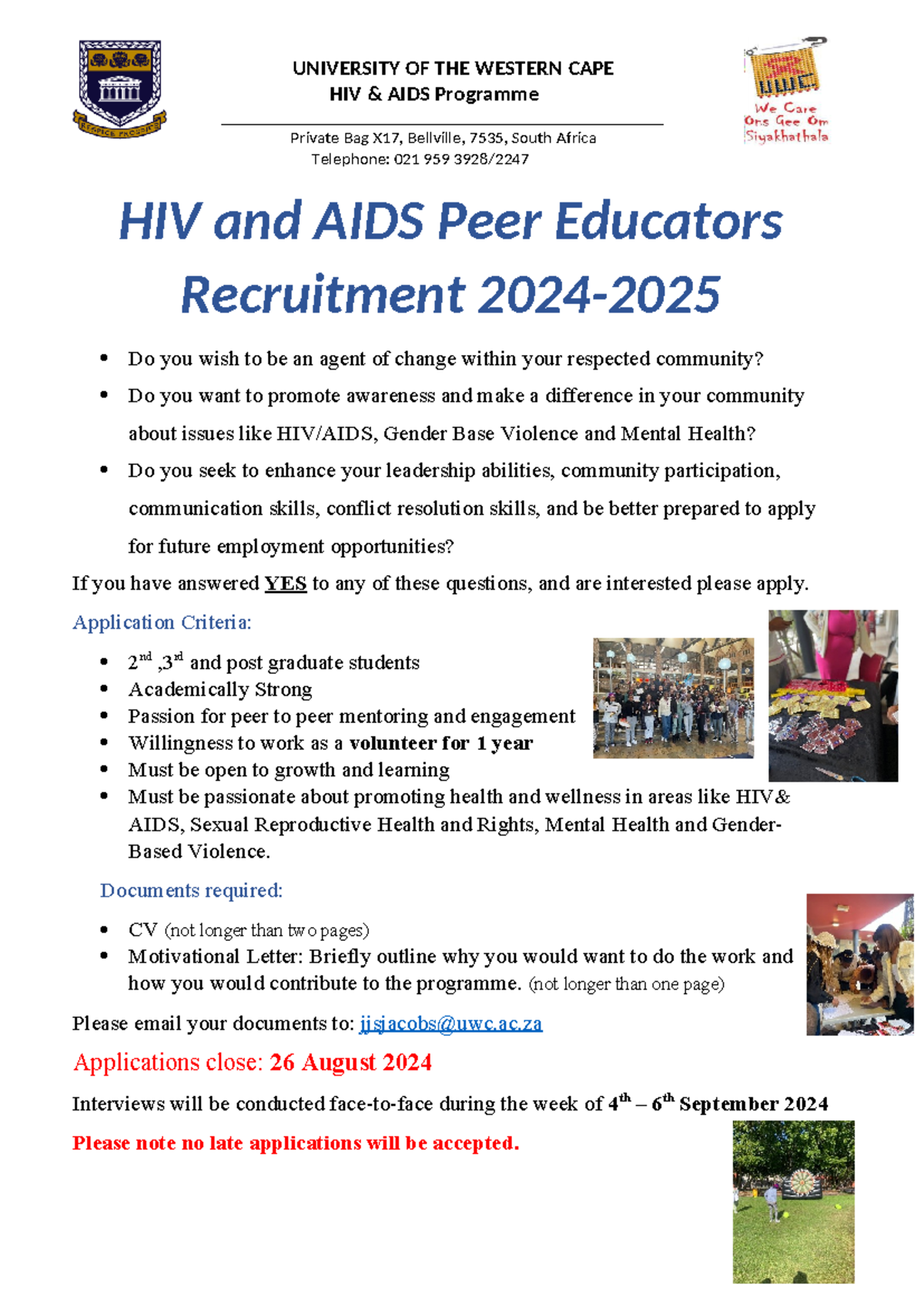 Peer Ed Ad 2024 Final - n/a - UNIVERSITY OF THE WESTERN CAPE HIV & AIDS ...