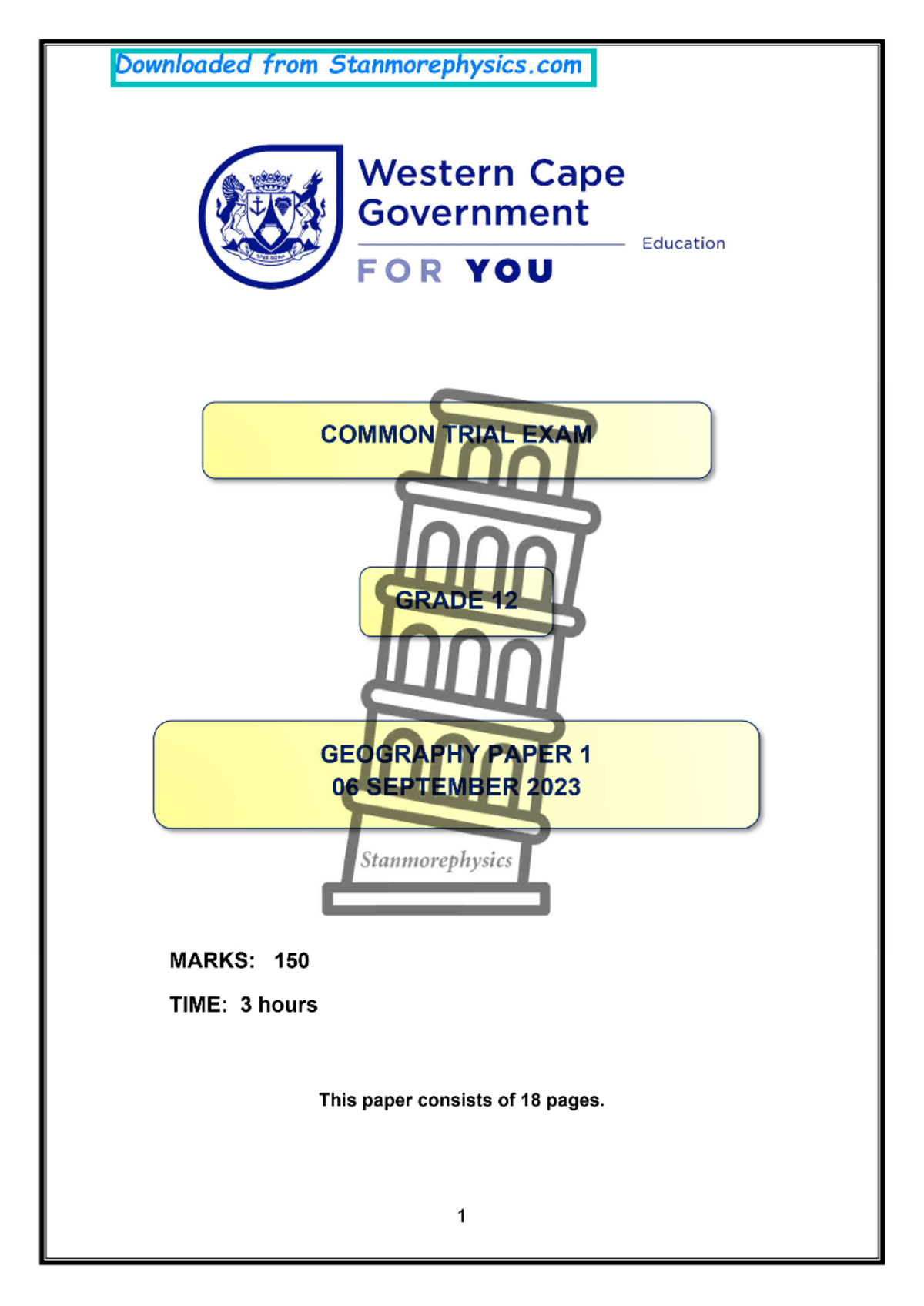 WC Geography Grade 12 Trail Exams 2023 P1 and Memo Studocu