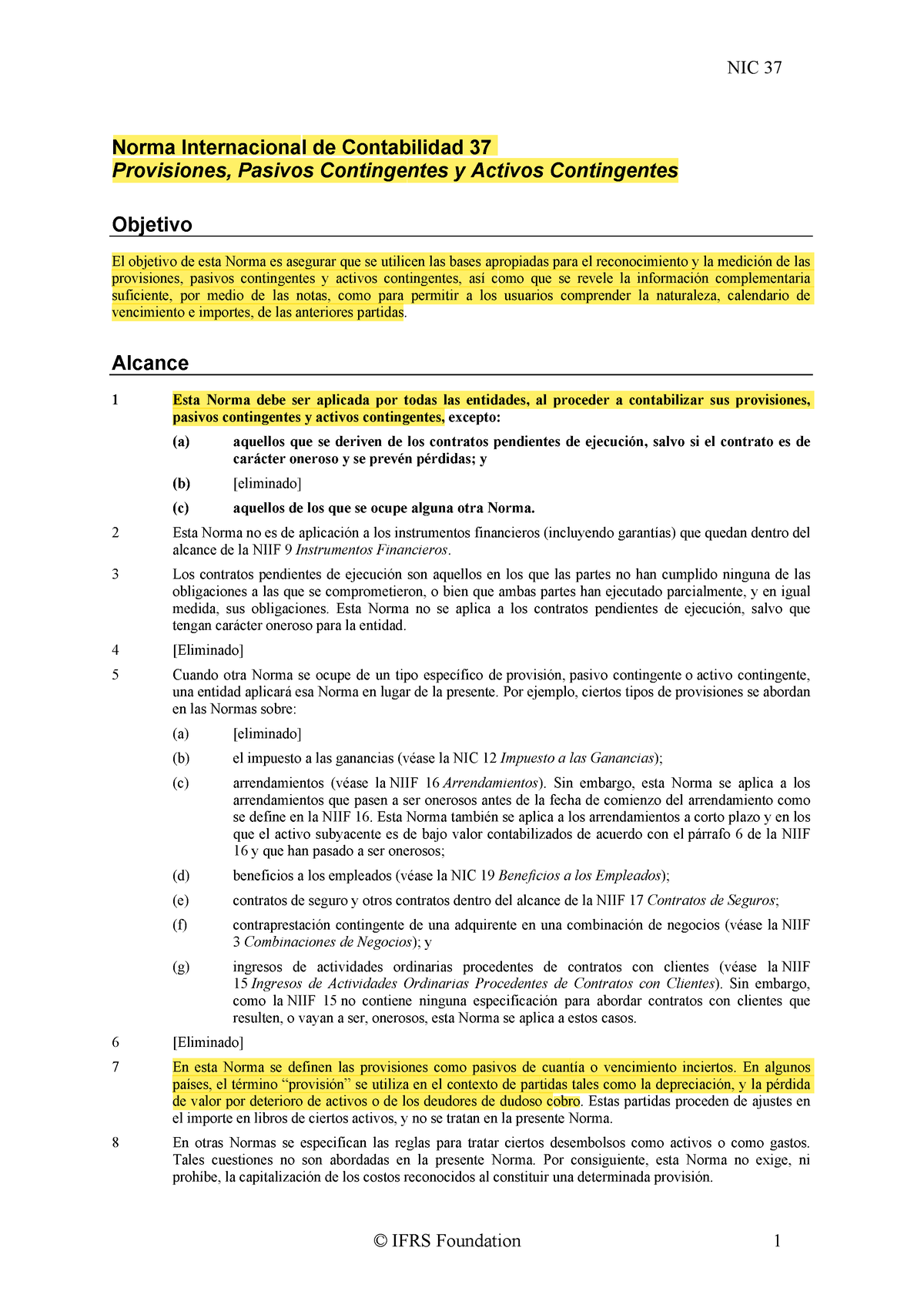 NIC 37 Ultimo Finanzas - Norma Internacional De Contabilidad 37 ...