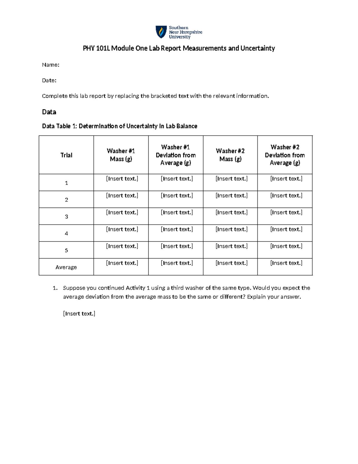 PHY 101L Module One Lab Report Measurements And Uncertainty - PHY 101L ...