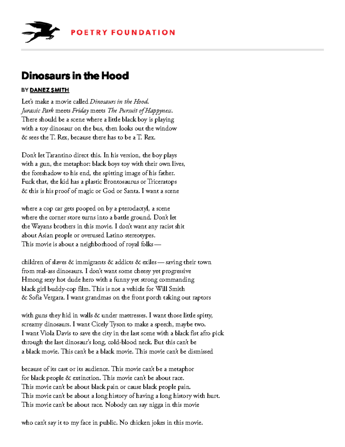 Danez Smith, Dinosaurs in the Hood Dinosaurs in the Hood