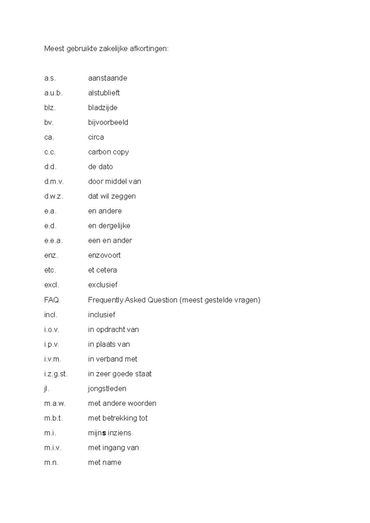 Meest Gebruikte Zakelijke Afkortingen - Aanstaande A.u. Alstublieft Blz ...