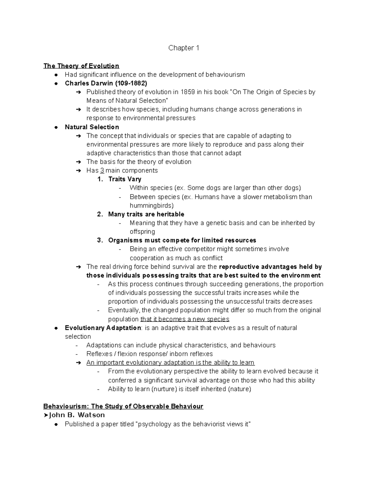 Chapter 1 Notes - Dr. Mandy Wintink - Chapter 1 The Theory of Evolution ...