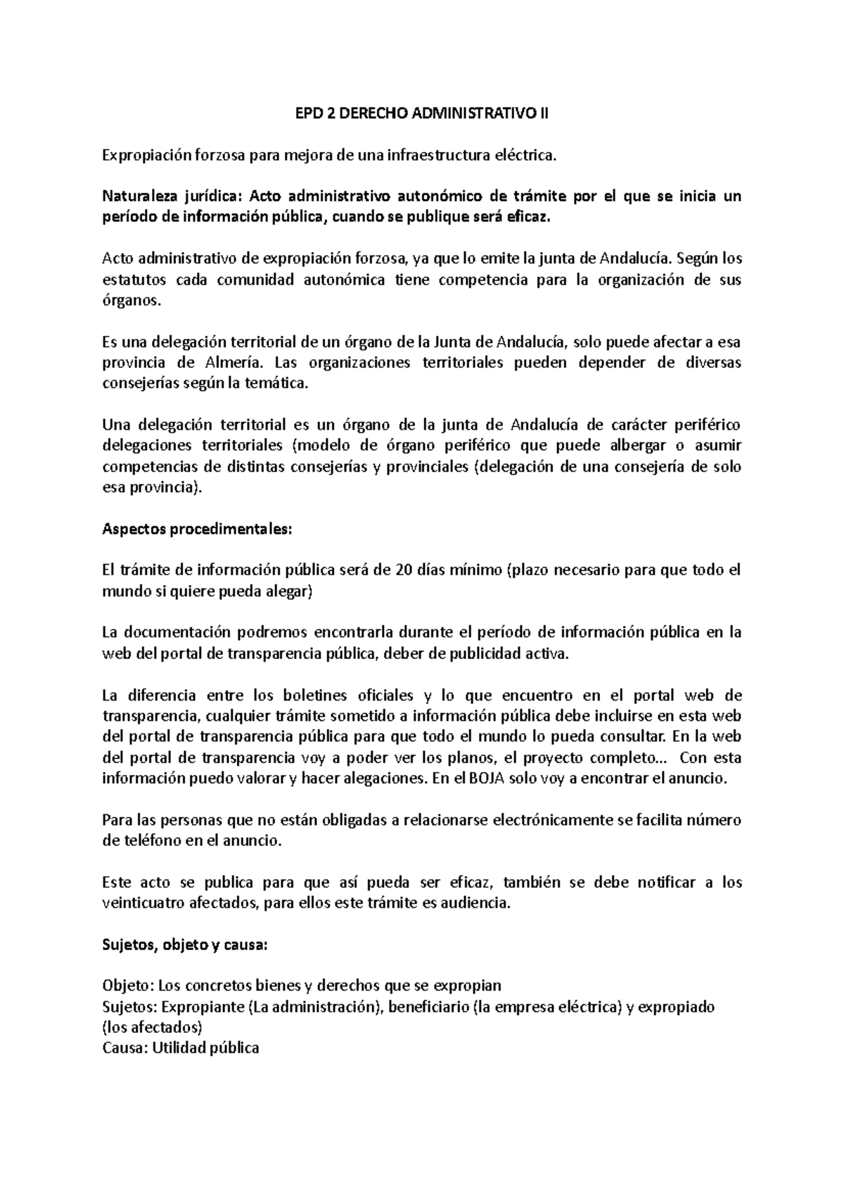 EPD 2 - EPD - EPD 2 DERECHO ADMINISTRATIVO II Expropiación forzosa para ...