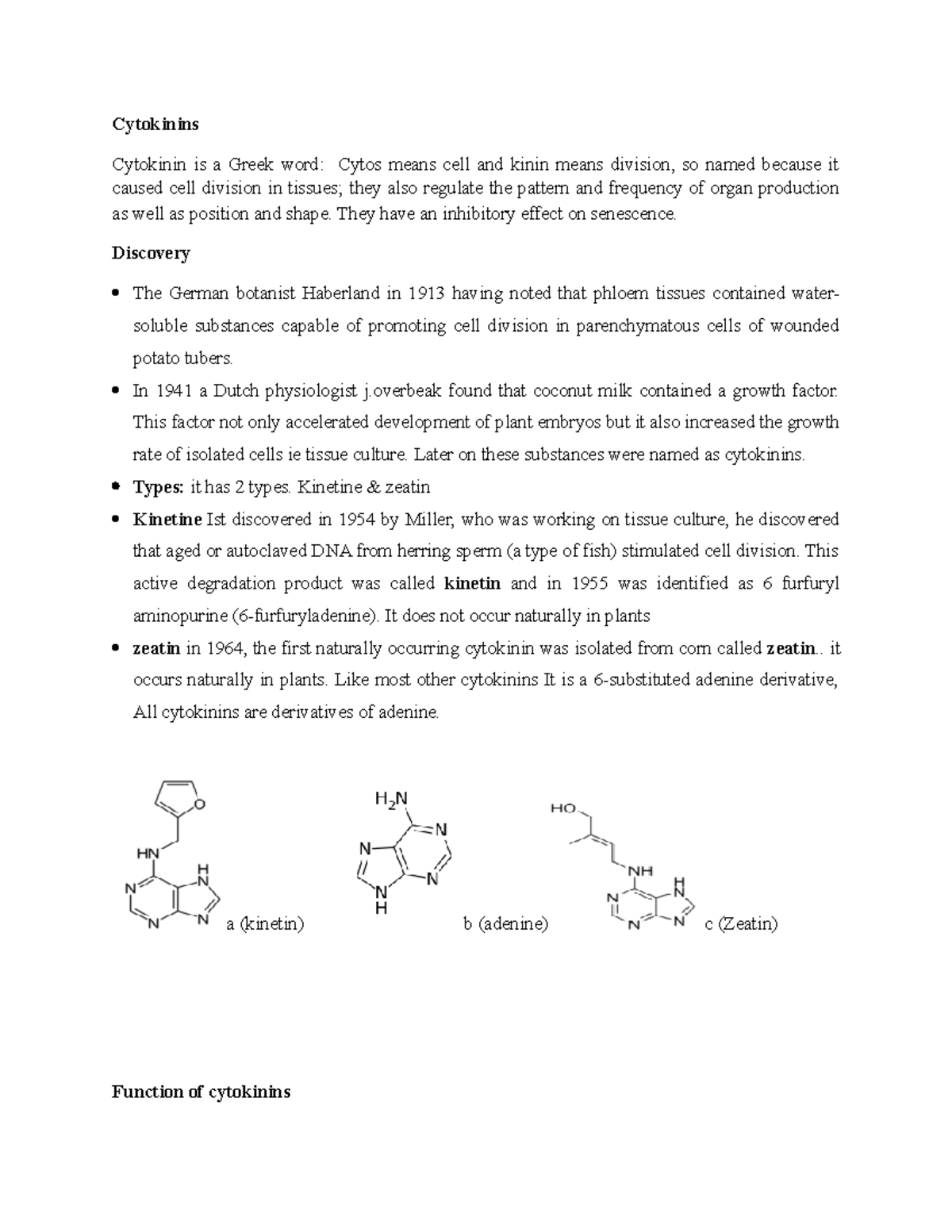 3.3 Cytokinins - Lecture - Cytokinins Cytokinin is a Greek word: Cytos ...