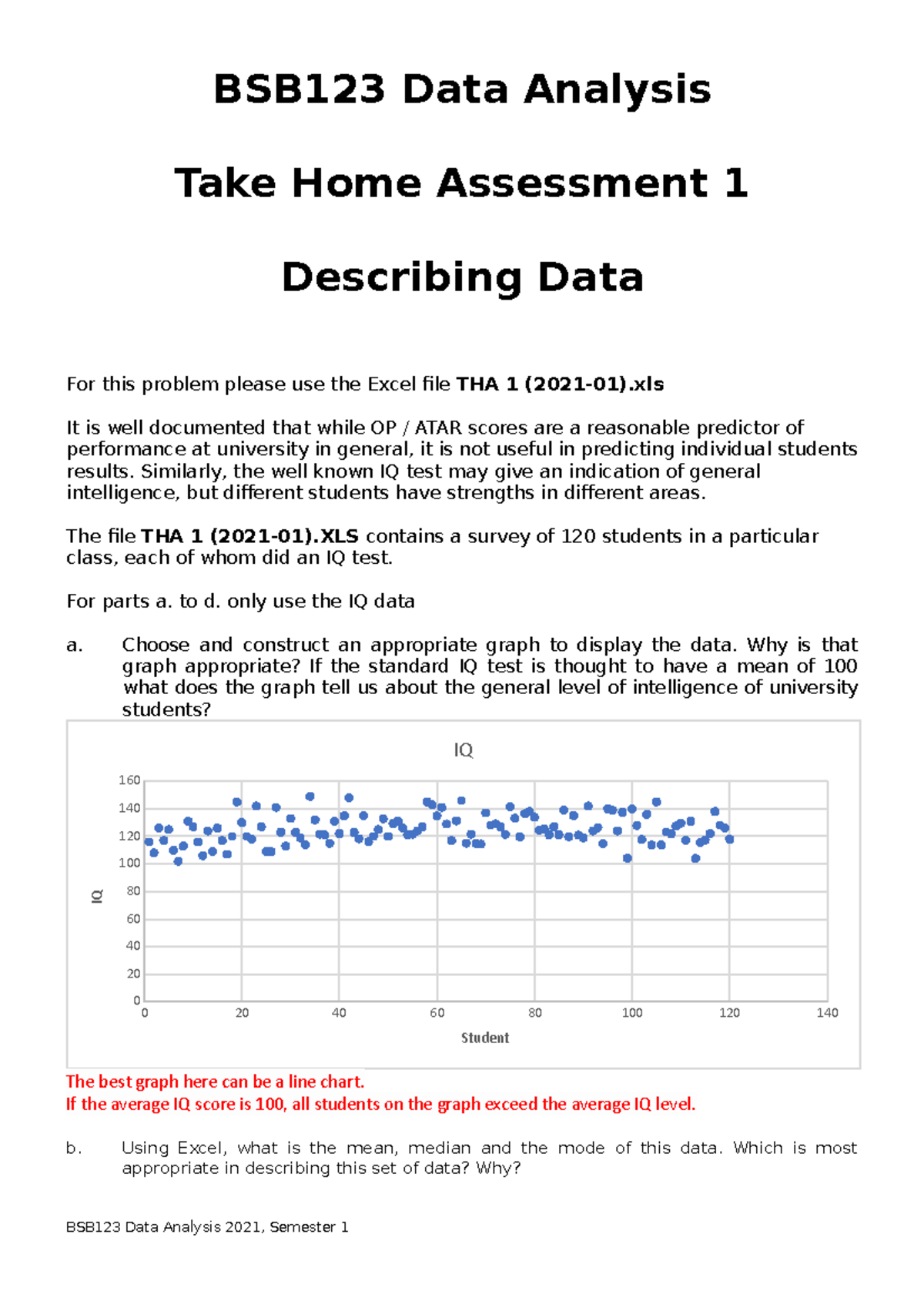 BSB123 (THA 1) Assessment - BSB123 Data Analysis Take Home Assessment 1 ...