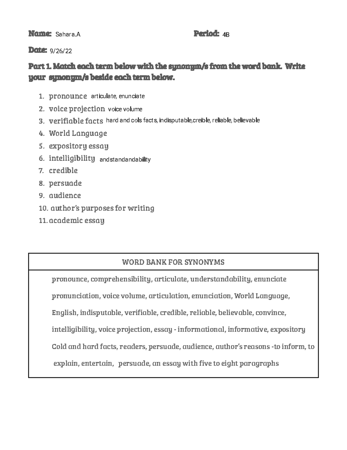 Match Each Term With The Best Description - 9d25whr