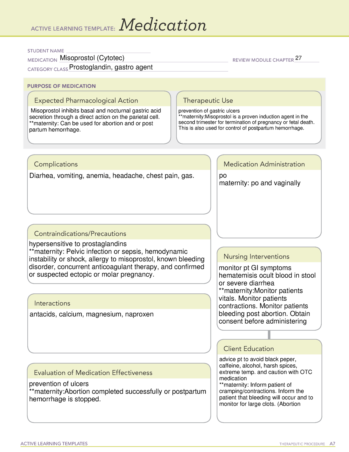 Misoprostol Medication Template - ACTIVE LEARNING TEMPLATES THERAPEUTIC ...
