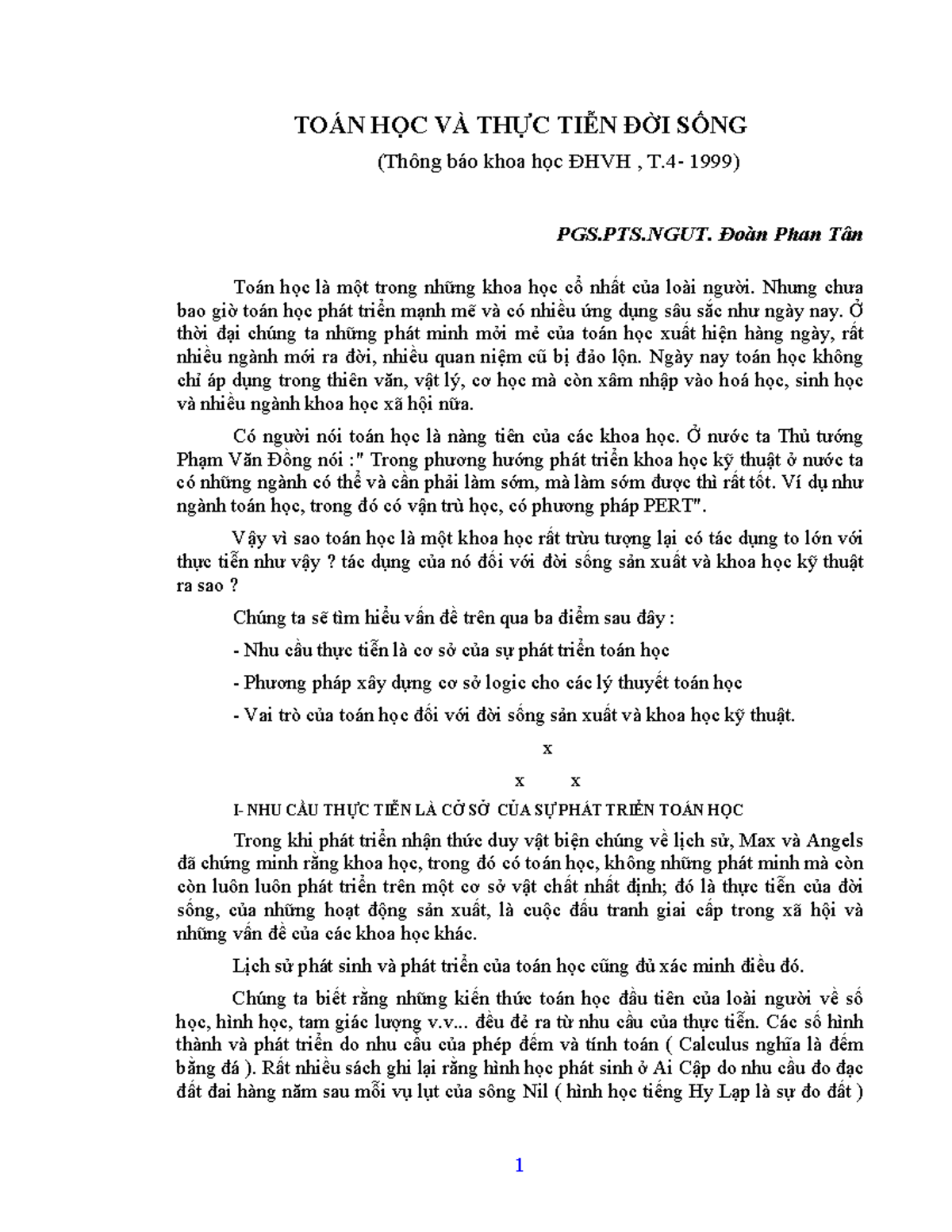 Toan Hoc Va Thuc Tien Doi Song - TOÁN HỌC VÀ THỰC TIỄN ĐỜI SỐNG (Thông báo khoa học ĐHVH , T- 1999) - Studocu