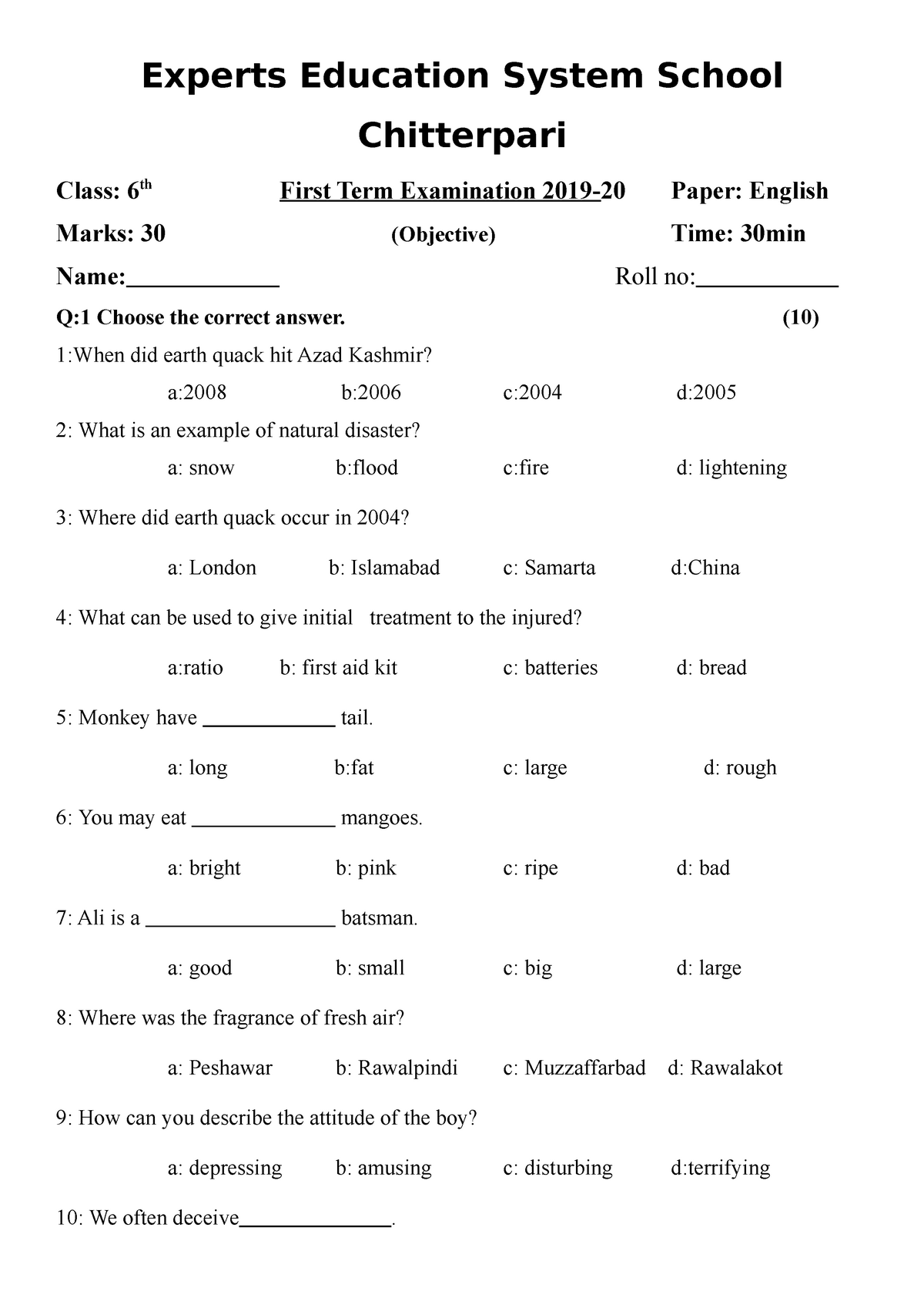 6th English 444 Sds Experts Education System School Chitterpari 