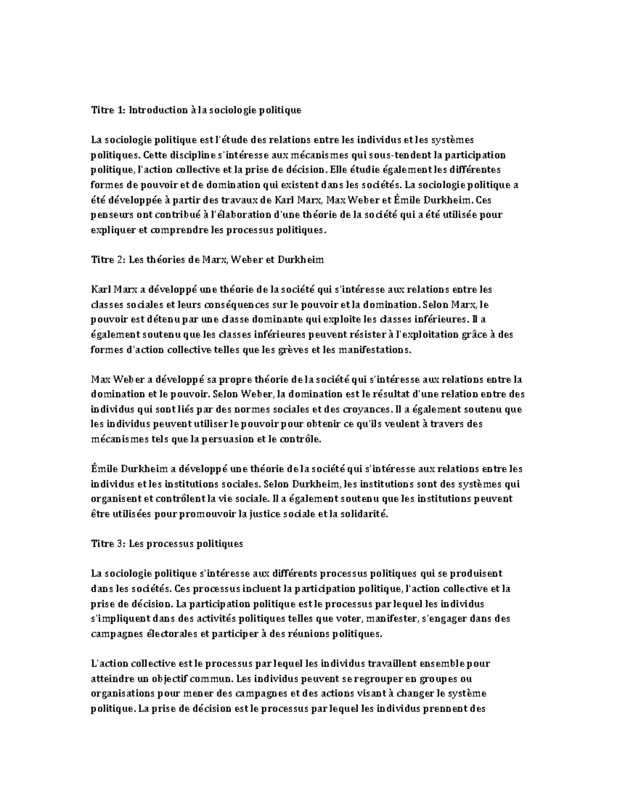 Political Sociology Notes de cours - Titre 1: Introduction à la ...
