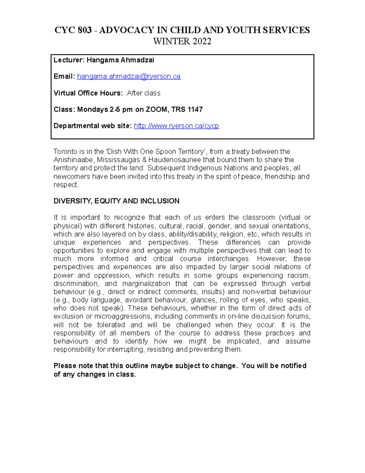 CYC 803 W2022 Course Outline CYC