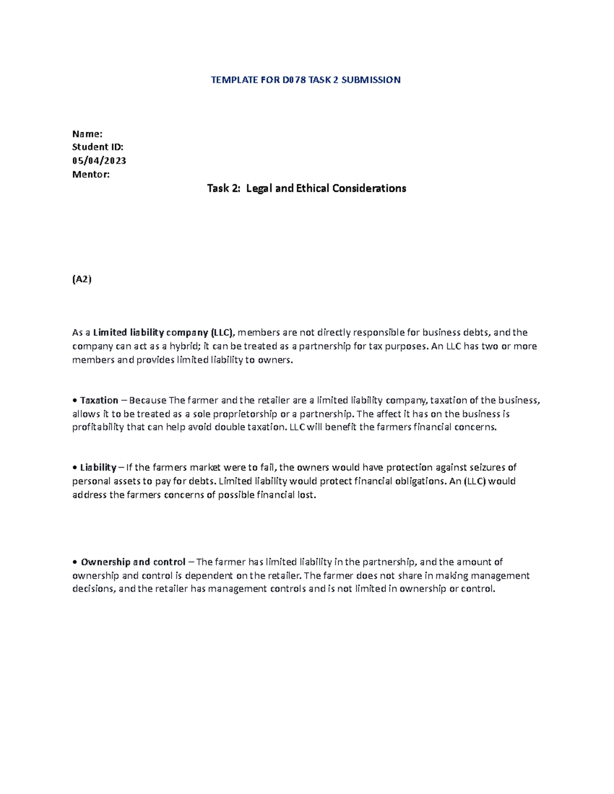NEW D078 TASK 2 DONE - Passed - D078 TASK 2 - WGU - Studocu