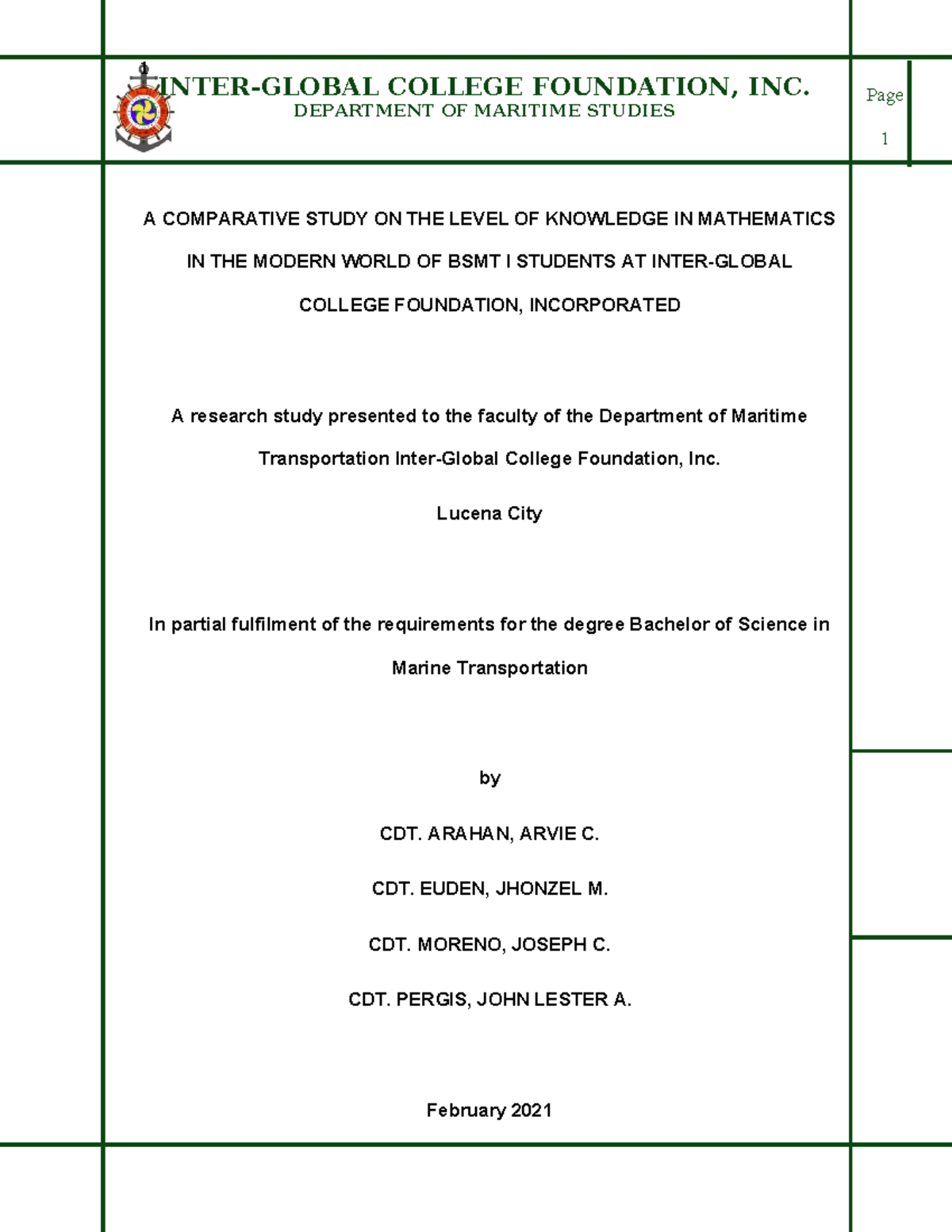 Imrad Final Manuscript Group 2 - INTER-GLOBAL COLLEGE FOUNDATION, INC ...