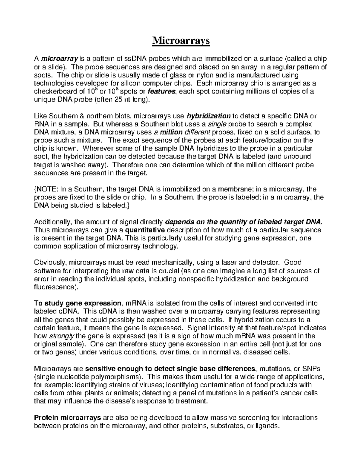 Microarrays - Lecture Notes - Microarrays A microarray is a pattern of ...