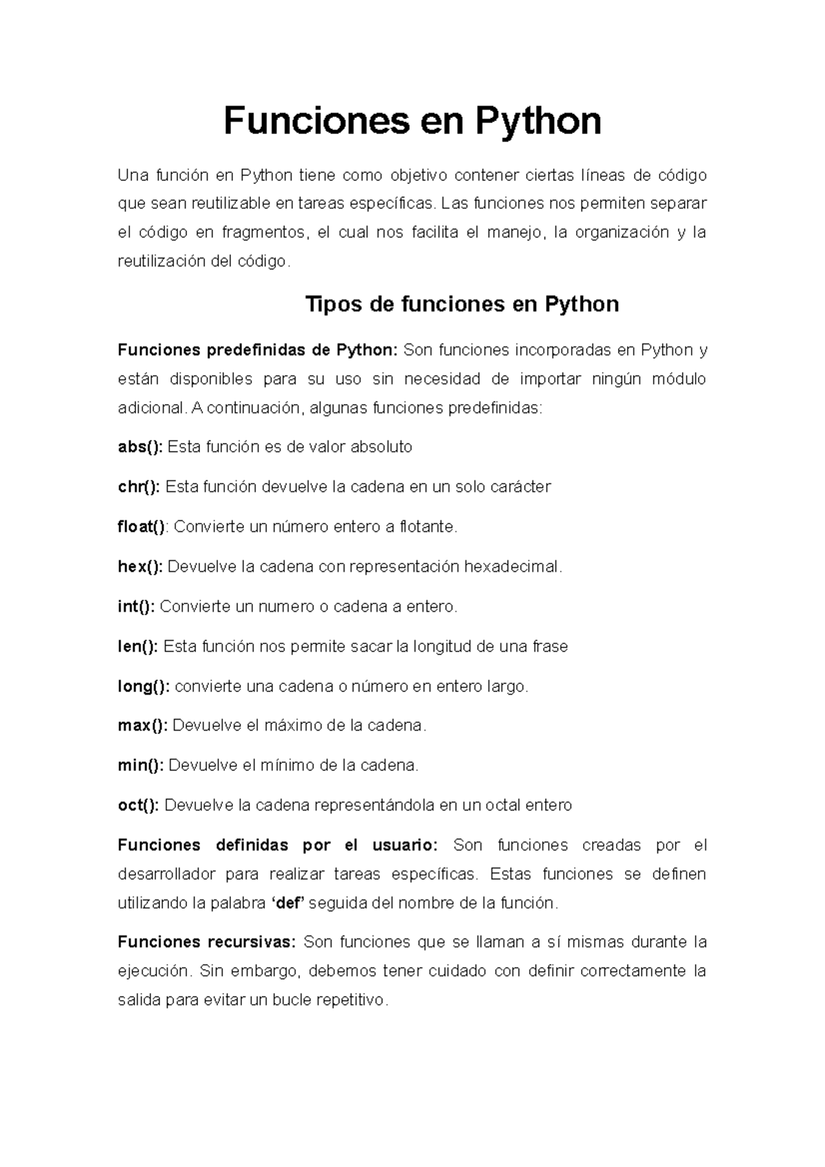 Tarea 5 de estructura - jjjj - Funciones en Python Una función en ...