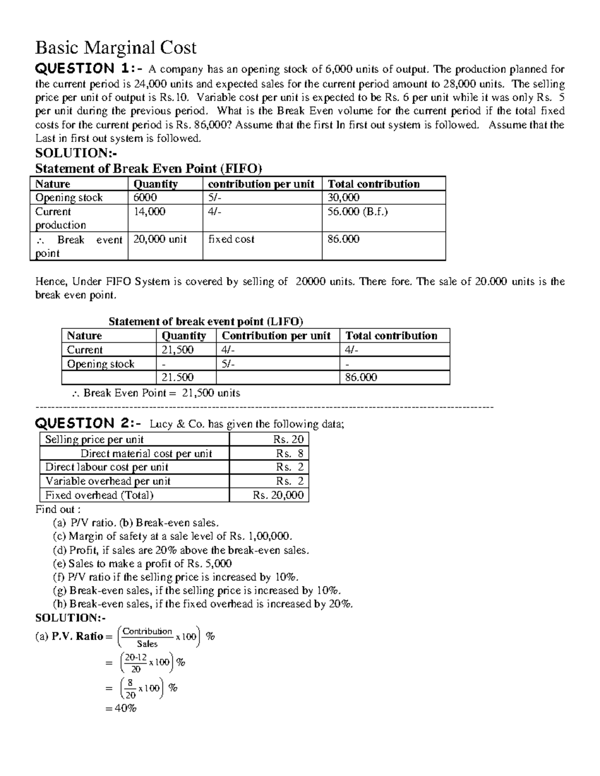 Costing Problems Studocu