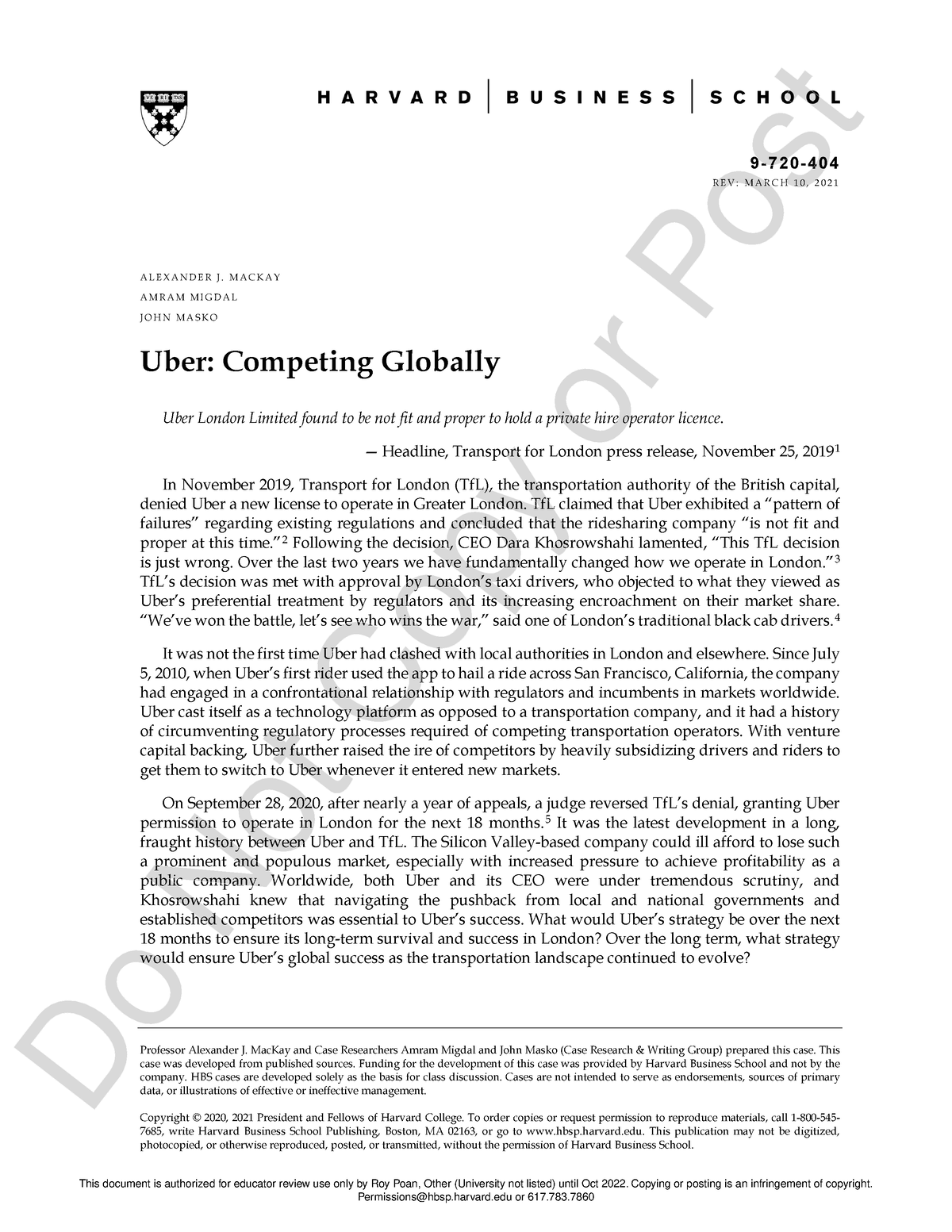 uber competing globally case study solution