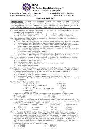 Re SA B43 FAR Final PB Exam - Questions, Answers Solutions - ReSA - THE ...