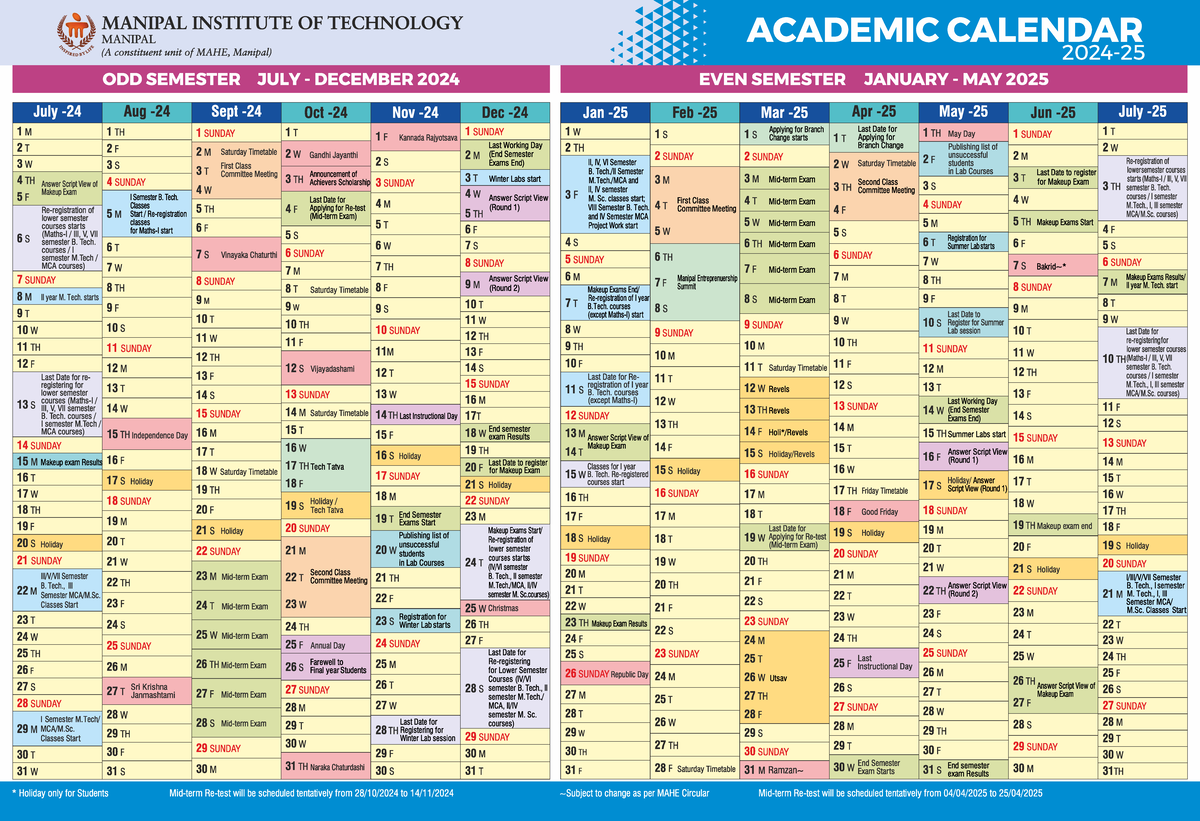 Attachment Academic Calendar 2425 Final MANIPAL INSTITUTE OF