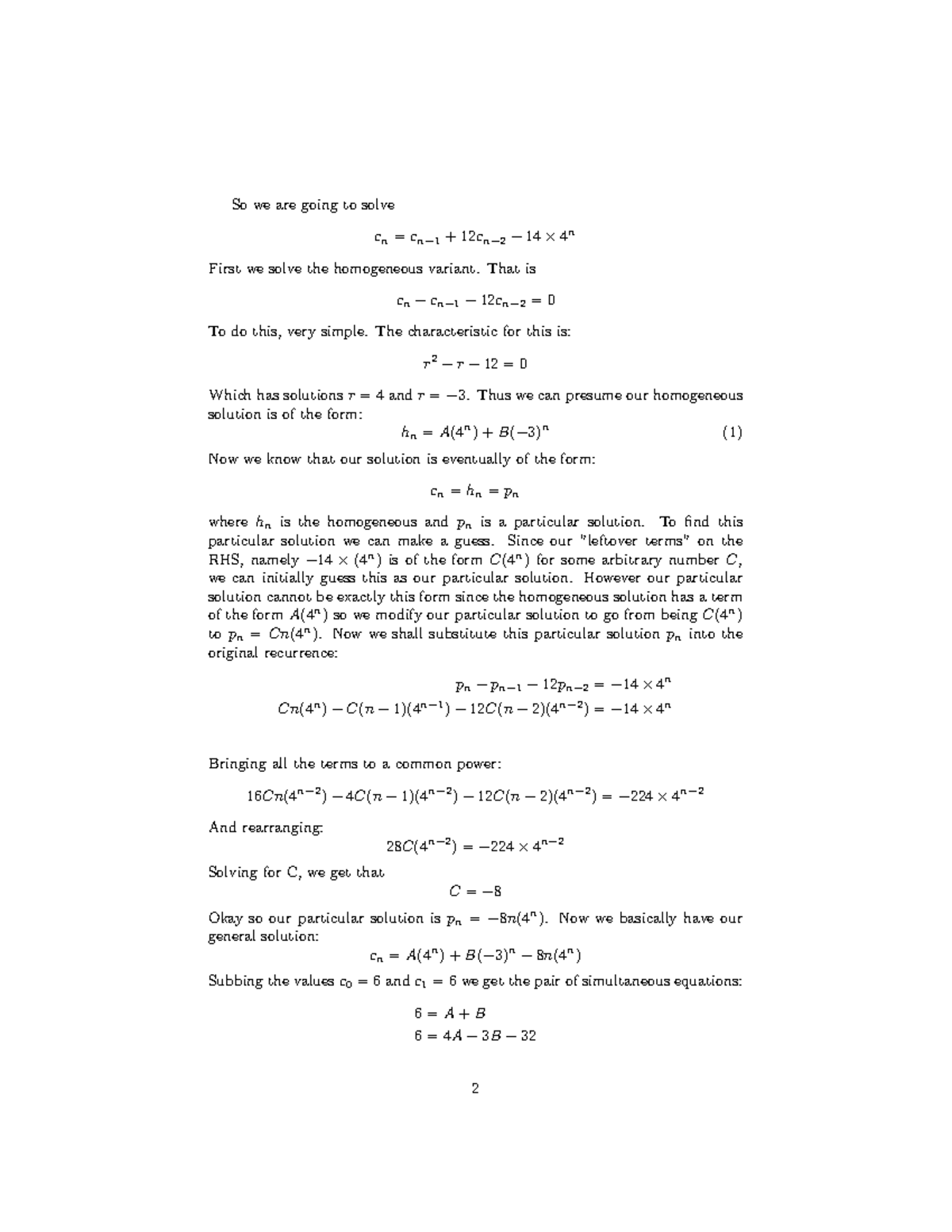 Reccurrence Lab Test 2 Question - So we are going to solve cn = cn− 1 ...