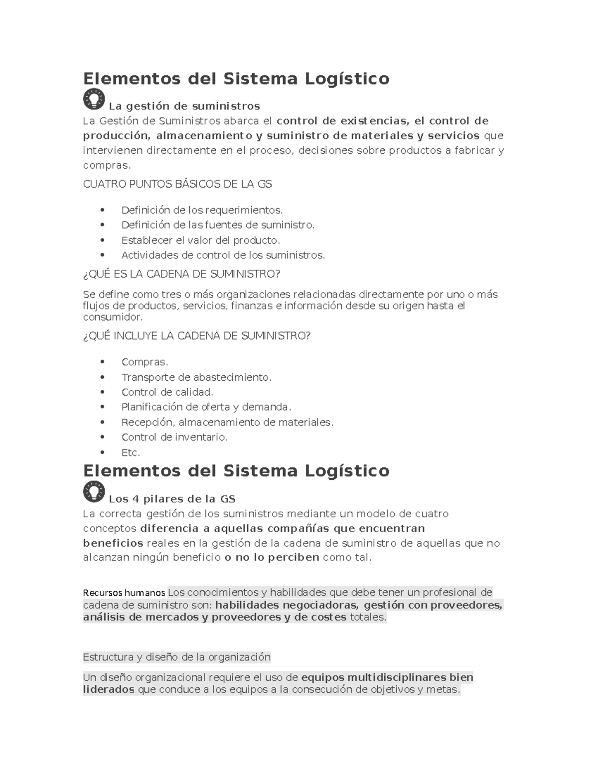 Elementos del Sistema Logístico - Elementos del Sistema Logístico La ...