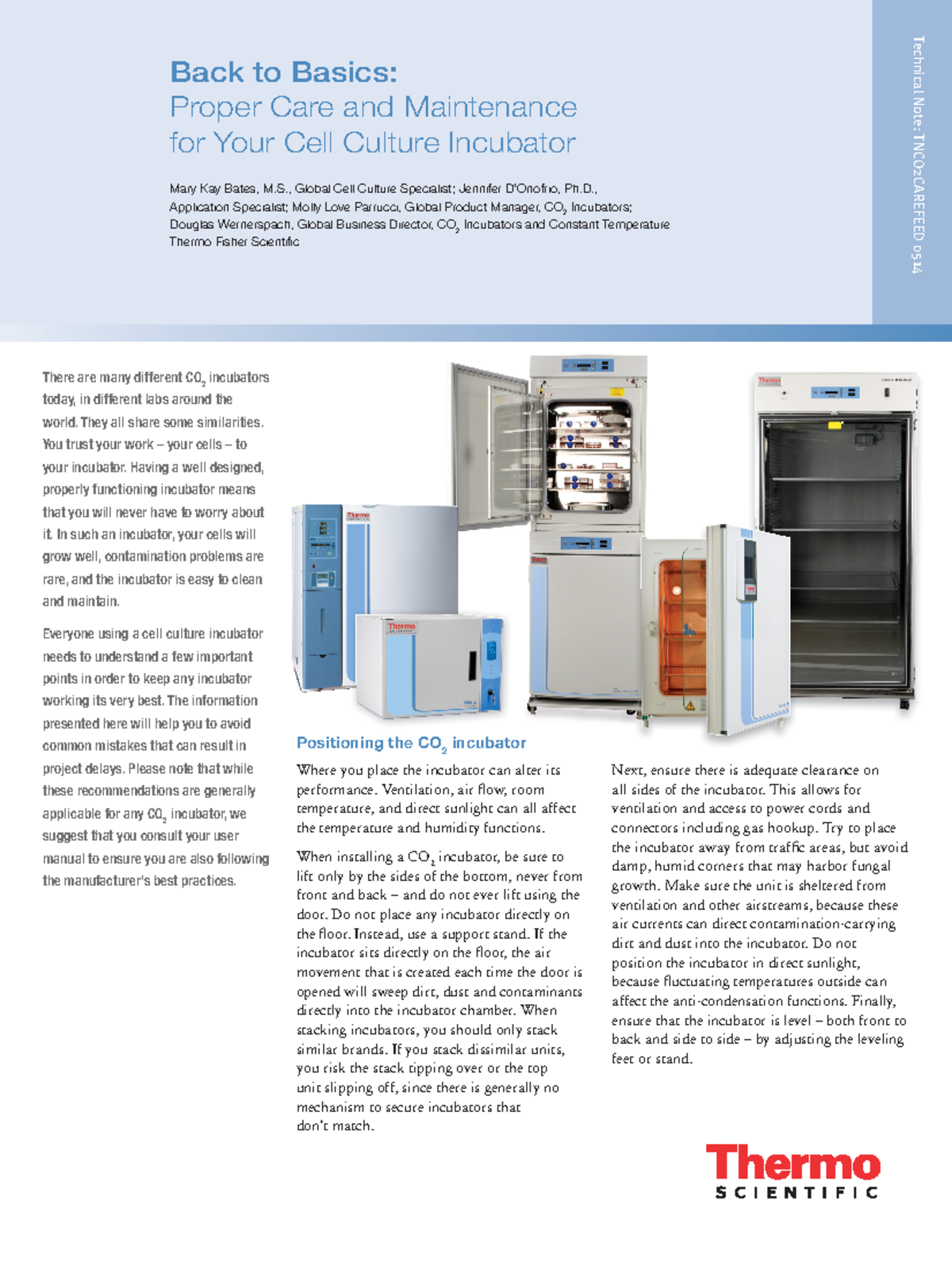 Thermo Scientific incubator care instruction Back to Basics Proper