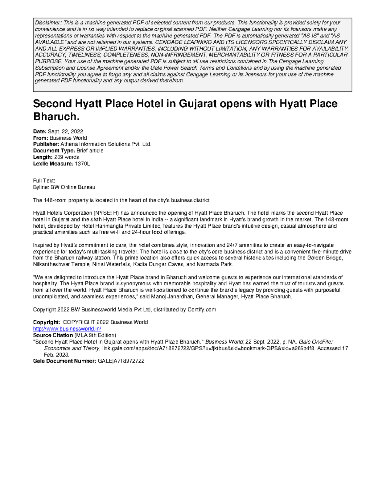 Second Hyatt Place Hotel in Gujarat opens with Hyatt Place Bharuch